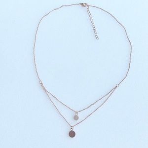 Rose Gold Tone 16” Double Necklace Rhinestones Disc